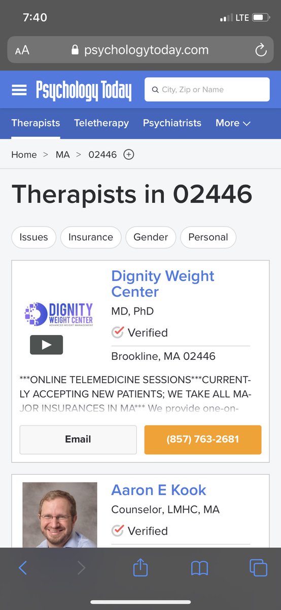 You can also search by insurance (many insurance companies are waiving copays right now for telehealth... we’ll get into that in a bit) as well as the gender of the therapist (non-binary included).