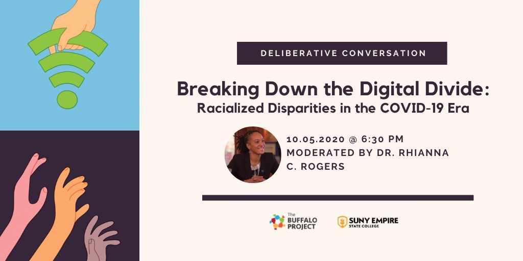 project_buffalo's tweet photo. Save the date for our next #DeliberativeConversation: "Breaking Down the Digital Divide".
We'll discuss issues of digital access, socio-economic disparities, and other equity issues, and see how we can move towards actionable change.
Registration link forthcoming. https://t.co/66b4WgcfAL