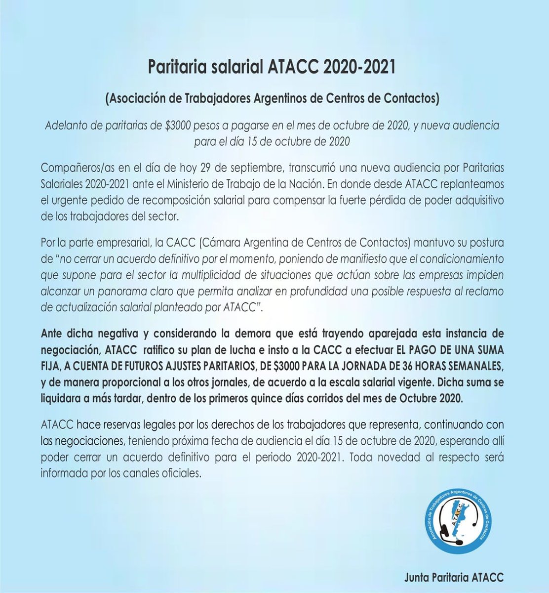AtaccOficial's tweet photo. Paritarias 2020-2021 https://t.co/MzpqIc9505