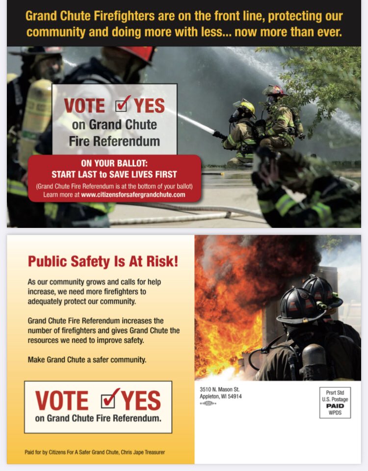 Vote4GCFD's tweet image. Start last to save lives first! The GCFD referendum question will be the last question on the ballot, but without a doubt the most important question regarding your safety! Vote YES for more GCFD staffing! #GrandChuteFireToHire #Vote4GCFD @PFFW