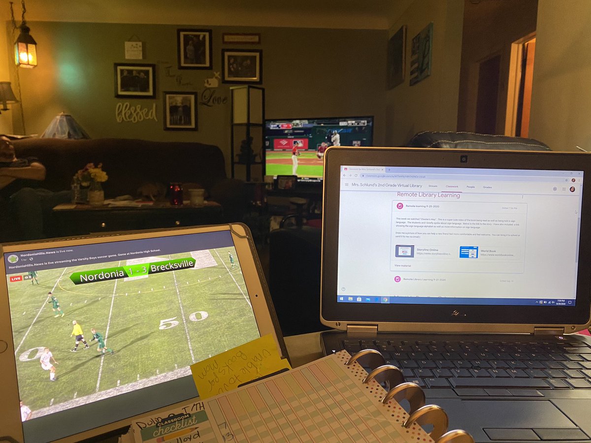 Ledgeview_Lib's tweet photo. Howโs your Tuesday evening going?? Mine pretty well, watching my son coach Nordonia soccer, waiting for the debates, watching the Indians and working on ledgeview library work with my pjs and Pepsi! โฝ๏ธโพ๏ธ๐๐ฅค#Multitaskingatitsfinest
#proudmom #goknightssoccer #bestjobever https://t.co/LJKNxabmvN