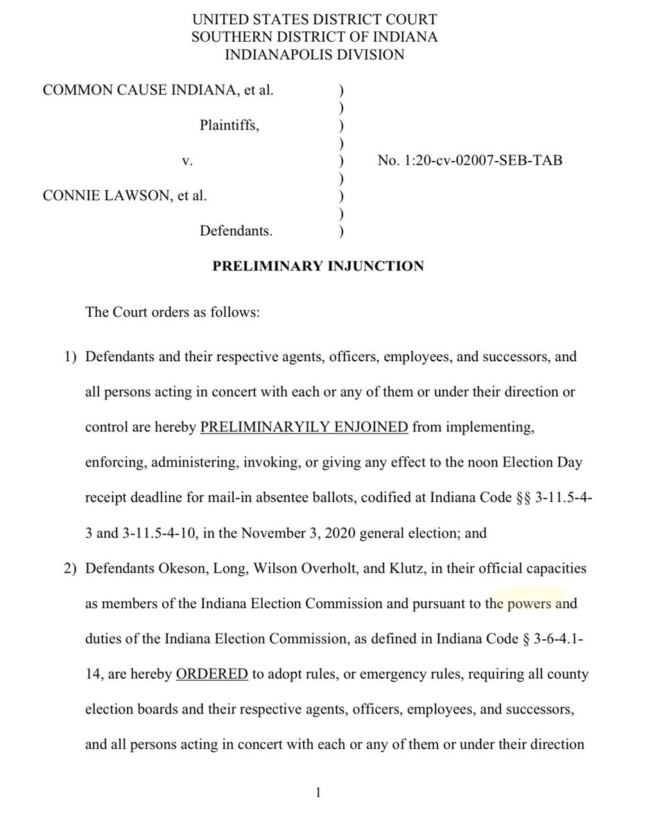 KristenClarkeJD's tweet image. BREAKING: We just secured a major victory for #Indiana voters! Under previous restrictions, absentee ballots had to be received by noon on Election Day. Pursuant to our win, absentee ballots must be postmarked by Election Day and rec’d within 10 days. This helps thousands! #VOTE