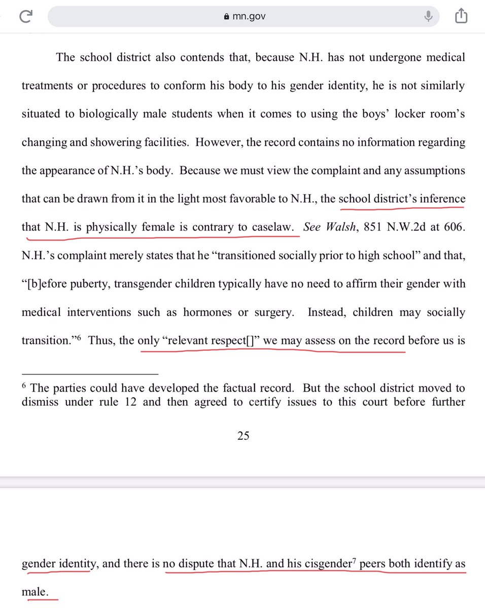 Next page, “the school district’s inference that N.H. Is physically female is contrary to caselaw. ... Thus the only “relevant respect[]” we may assess on the record before us is gender identity, and there is no dispute that N.H. And his cisgender peers both identify as male.”