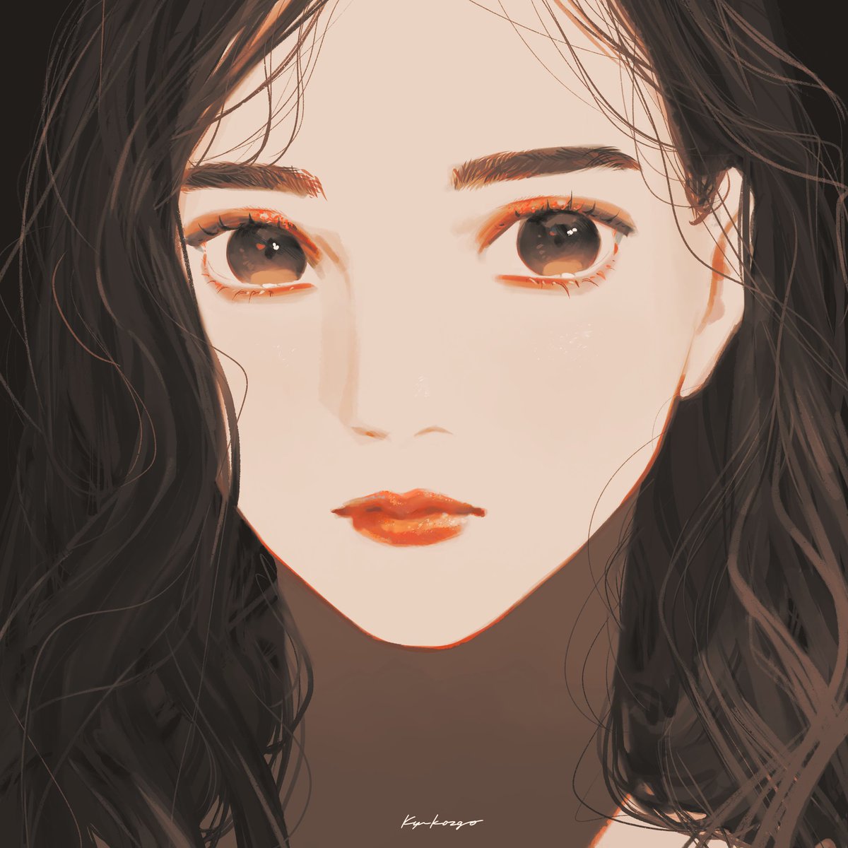 1girl solo looking at viewer portrait long hair red lips black hair  illustration images