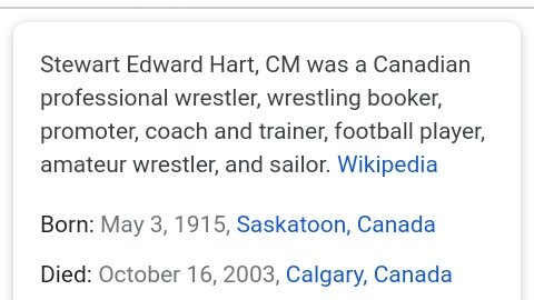 I Was Watching 4/25 (Our Day) 2004 Heat @StephMcMahonThen, I Heard Them (The Announcers) Mentioning Heaven & Saying Stu Hart Was Smiling Down From Wrestling Heaven.. Stu Hart Died on 10/16 (Us) 2003
