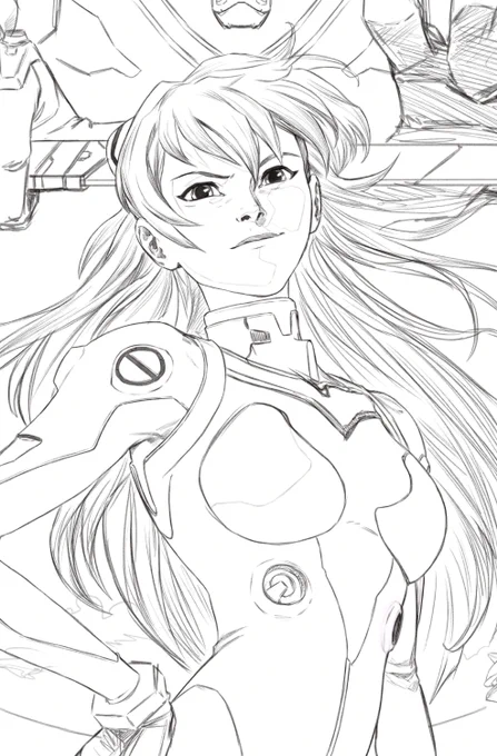 the finished Asuka lines are up on my patreon, here's a small crop, can't wait to paint this one ? 