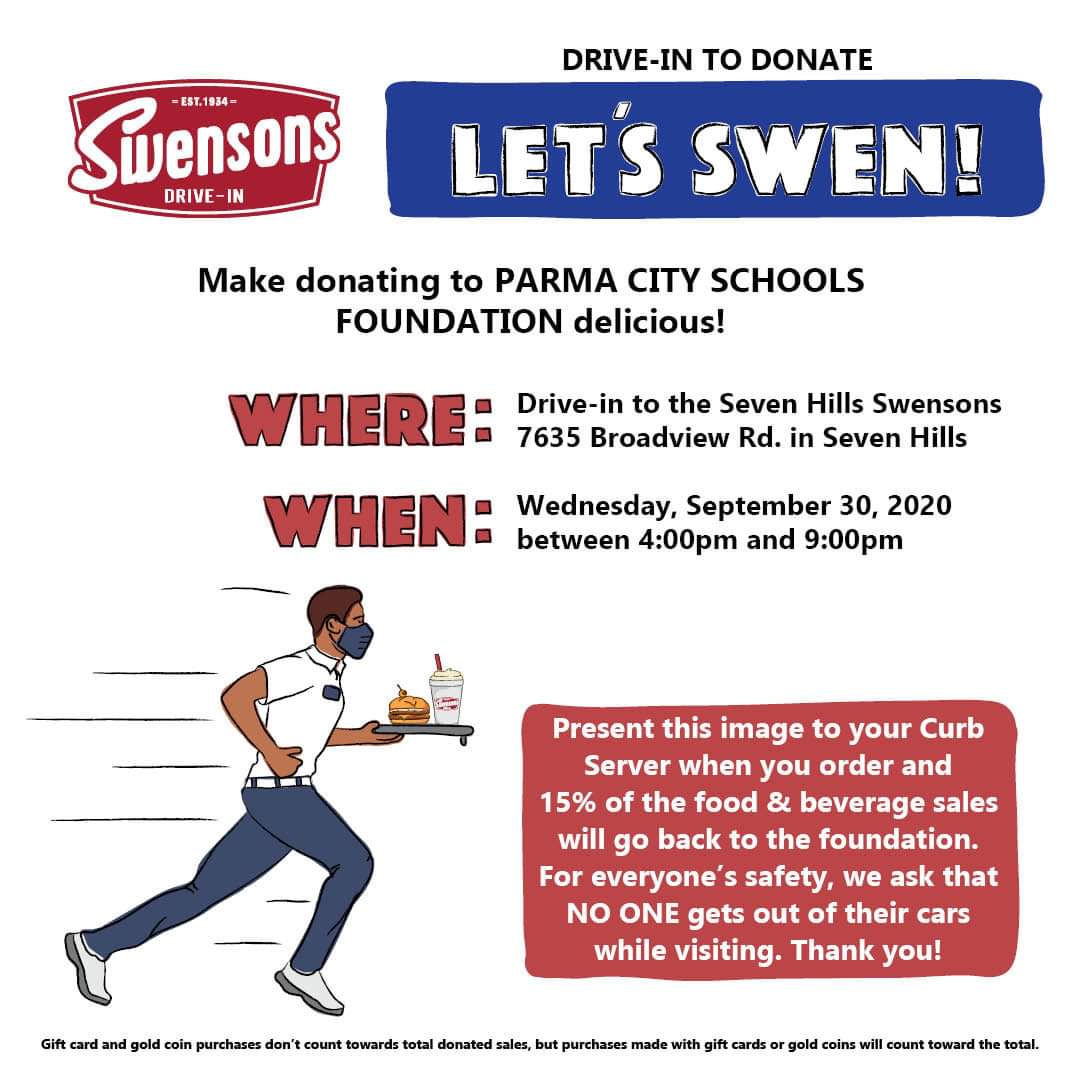 Don't forget to go to Swensons Drive-In Restaurants in Seven Hills to support The Parma City Schools Foundation, Inc. tomorrow!