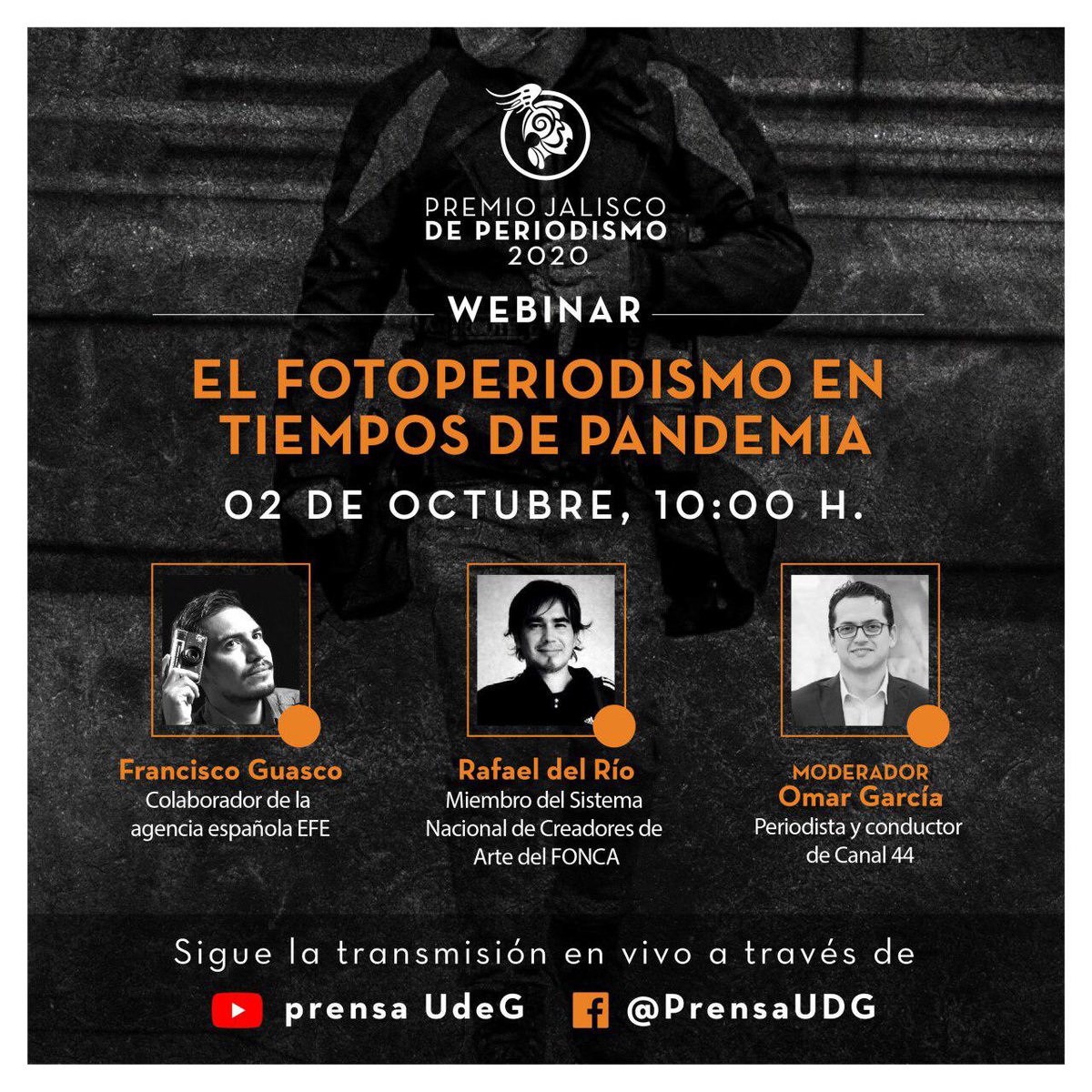 udg_oficial's tweet photo. Asiste al #Webinar del Premio Jalisco de Periodismo 2020, en el que hablaremos sobre la cobertura de la pandemia, a través del fotoperiodismo. #PJP2020
📅 2 de octubre, 10:00 h.
📲 Transmisión #EnVivo en:
►https://t.co/wcz4jhv0cP
► https://t.co/wSPZCuh3ke https://t.co/Y3Jz7c2z76