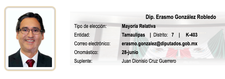 Dip. Erasmo González Robledo  @erasmoglz @DiputadosMorena TamaulipasLicenciatura Contador Público y AuditorAntes miembro del PRI #chapulínPresidente de la Comisión de Presupuesto y Cuenta Pública  @Mx_Diputados  #MorenaTraicionaLaCiencia  #MorenaTraicionaMéxico