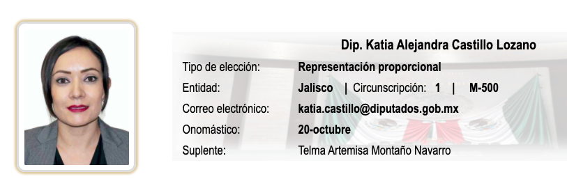 Dip. Katia Alejandra Castillo Lozano  @katiacastillol @DiputadosMorena JaliscoCarrera Técnica, Programación #MorenaTraicionaLaCiencia  #MorenaTraicionaMéxico