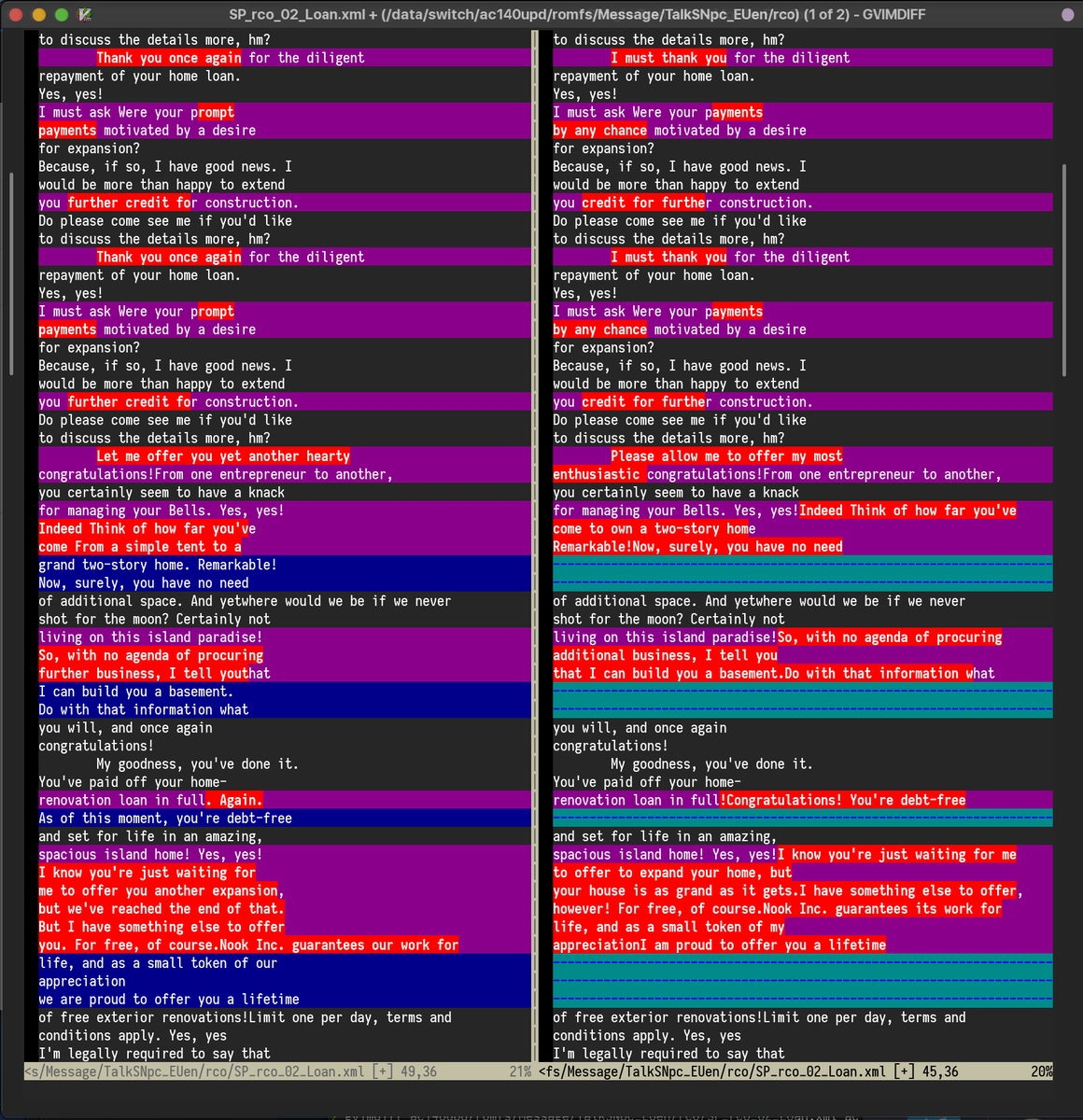 two people asked about the changes to Nook's dialoguebelieve me, they are... not that interesting(i took out all the control tags to make this more readable-- the weird gaps between words are ellipses which got lost in that)