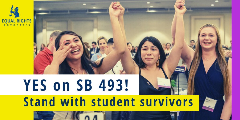 We have great news: Gov. <a href="/GavinNewsom/">Gavin Newsom</a> just signed #SB493!🎉 CA campus sexual assault survivors will be protected from federal attacks on their rights!

Thanks to the incredible student survivors who advocated for the bill for 2 years. You made this happen: bit.ly/3kWKLFZ