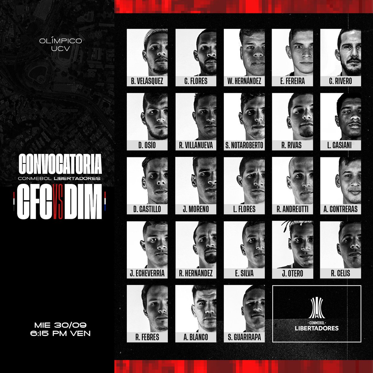 #Libertadores | ¡Estos son los jugadores convocados por Noel Sanvicente para recibir mañana (6:15PM) al <a href="/DIM_Oficial/">DIM</a> por la fecha 5 del Grupo H! 📋🔴