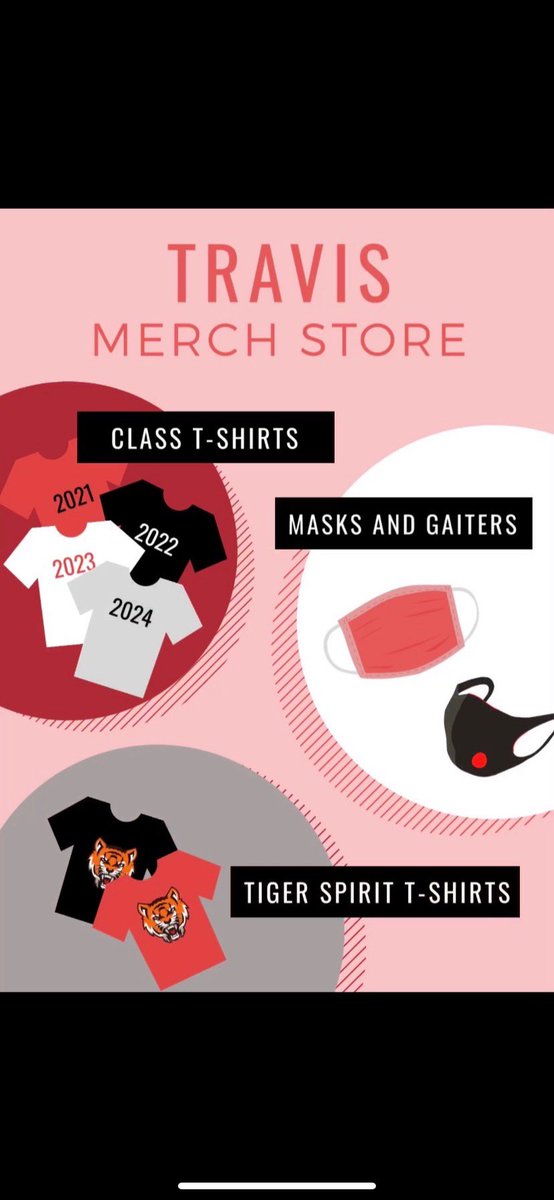 Support the class of 2021 and get your class shirt, extra tiger gear, and awesome masks! <a href="/2021TRAVTigers/">Travis Tigers Class of 2021</a> <a href="/THS_Ambush/">THS Ambush</a> <a href="/THS_Tigers/">Travis High School</a>  gogearonline.com/ths-spirit20