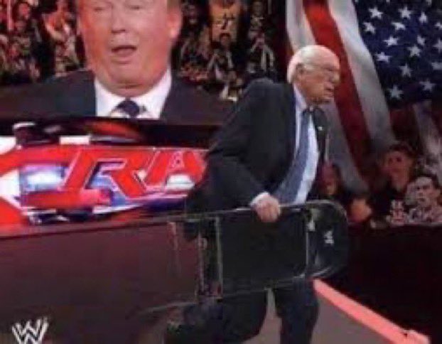 and that concludes to tonight’s deb- WHATS THIS ? ITS BERNIE SANDERS WITH A STEEL CHAIR