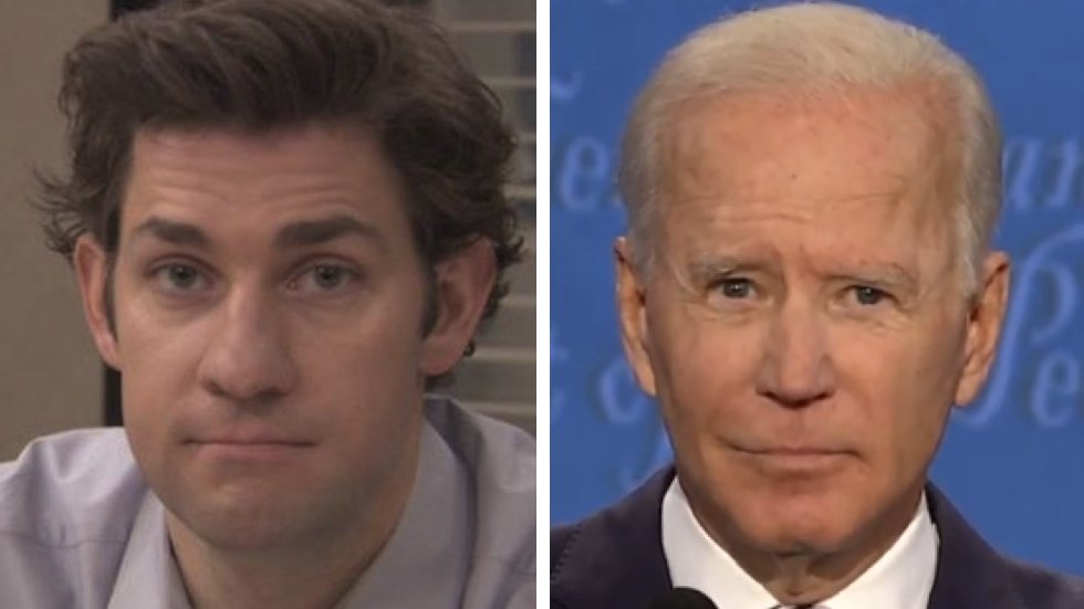 thehill's tweet image. Biden&apos;s looks to camera during debate draw Jim from &quot;The Office&quot; comparisons online #Debates2020 hill.cm/NLHTsIl