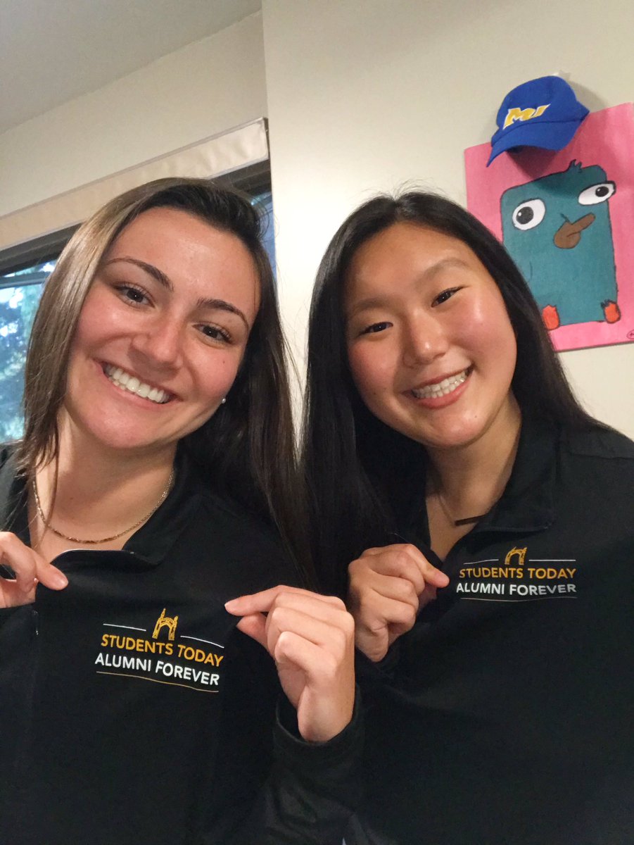 MiseriSTAF's tweet photo. President of STAF, Morgan Karas, and Bella Dacosta celebrated Homecoming spirit week by twinning with their Students Today, Alumni Forever shirts! 💙💛 #MUhomecomingweek #MUSTAF #misericordiapride https://t.co/uLaHFjUfWM