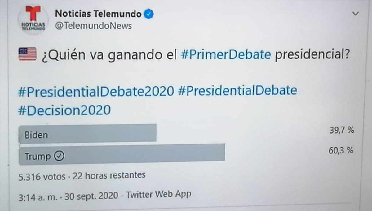 JulioCaballeroM's tweet photo. Paliza al dormilón: Según telemundo  quien ganó el debate https://t.co/okGYtFtd9N