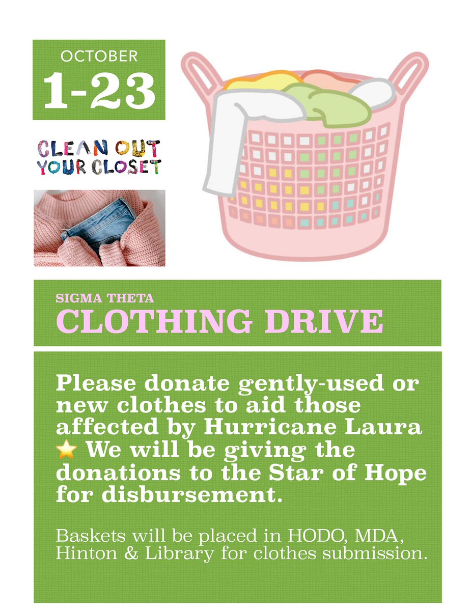 HCUAKAs's tweet photo. Kicking off October with community service &amp; fun! Donate clothes &amp; break a sweat with Sigma Theta! (zoom link for Just Dance in bio) https://t.co/hOSJxdkhb0