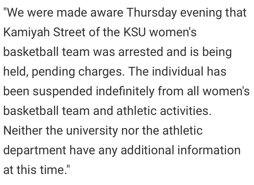  @kennesawstate’s silence on this issue is damning. When Kamiyah Street, a Black woman, was arrested for murder in 2019, KSU released a statement within hours of her arrest, before charges were even announced. The university did not do the same for Rolfe.