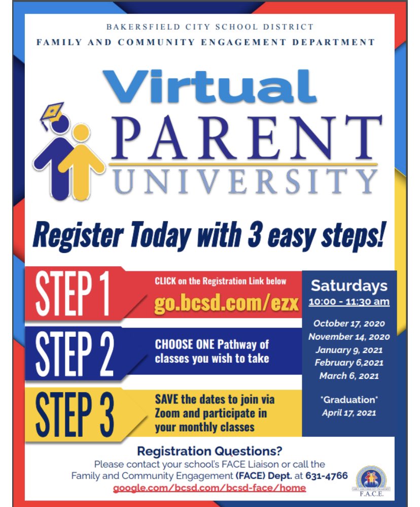 LauraPradoDuran's tweet photo. BCSD Parents and Families, Please join us for Virtual Parent University! Register today at https://t.co/EkATsXkClU
The first class session is October 17 10:00-11:30 #SeeyouZoom💜💜 #ParentUniversity2020💜#TeamBCSD #TeamHarris💜#HarrisHawks #TeamFACE💜@HarrisElementa1 @BcsdFace💜 https://t.co/DFDy5p1Pal