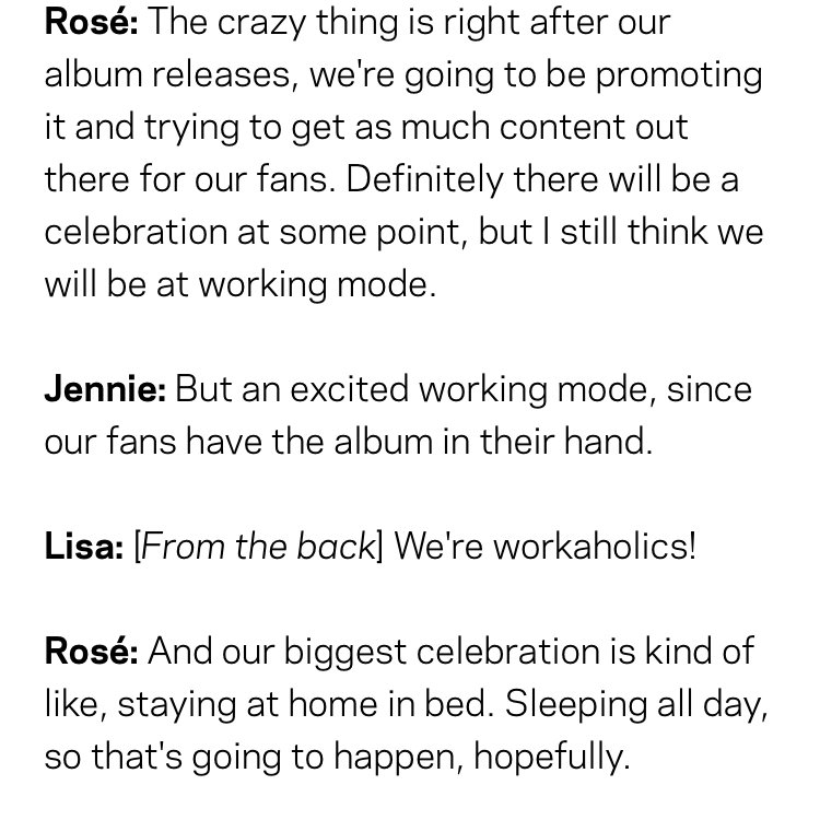 wednesday, 30 sept 2020:thank you  @RecordingAcad for an insightful interview for their upcoming album. let's support our girls  #BLACKPINK not just this Friday but yeah let's keep supporting them during the promotion as well.  #JISOO  #JENNIE  #LISA  #ROSÉ https://www.grammy.com/grammys/news/blackpink-talk-album-spotlight-shed-k-pop-just-beginning