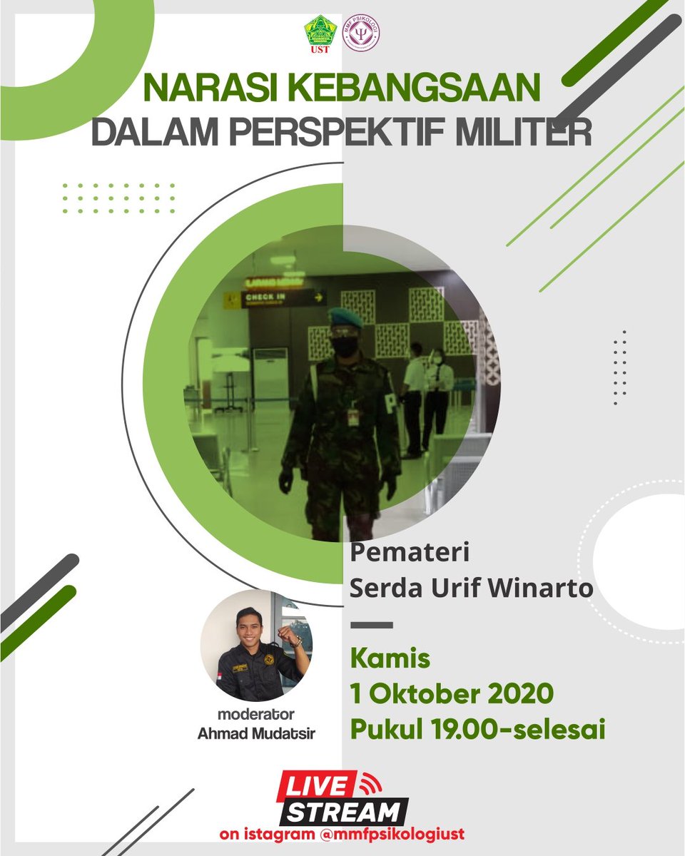 Salam dan Bahagia!! 

Dalam rangka memperingati G 30S PKI dan Hari Kesaktian Pancasila, MMF Psikologi Universitas Sarajanawiyata Tamansiswa akan mengadakan Live Stream Sharing melalui Instagram MMF Psikologi UST, pada :
hari, tanggal : Kamis, 01 Oktober 2020
waktu     : 19.00 WIB