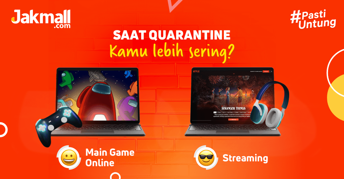 jakmall's tweet photo. Duo battle yang sering bikin Mimin galau nih, enaknya Main Game Online dulu atau Streaming dulu ya? Kalau kamu, lebih sering ngapain? Jangan lupa komen di bawah ya 👇😆

#Jakmall #PastiUntung #gameonline #streaming #timmana #belanjaonline #wfh #dirumahaja #newnormal #amongus https://t.co/D6wfz9JDBE
