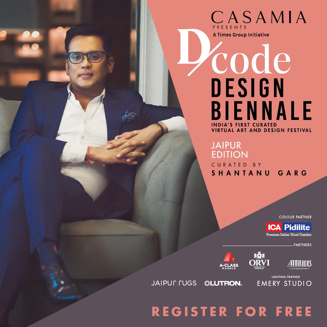 Casamia presents D/code Design Biennale, is going live at 2 pm today! The Jaipur Edition, curated by designer Shantanu Garg, brings together some of the biggest brands and the most prolific names in the worlds of art, design, and architecture.
@shantanugargdes https://t.co/NtYTWAspFw