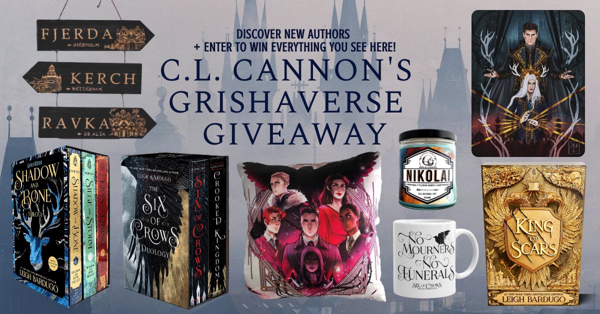 ToniCoxAuthor's tweet photo. ๐ก#LeighBardugo fans, get ready for the ULTIMATE #giveaway! ๐Enter: https://t.co/sRj8b1ueJD๐
๐บ#Win #ShadowAndBoneTrilogy #SixofCrows duology, #KingOfScars, + #Darkling & #Alina book sleeve, Six of Crows pillow cover, #Nikoli candle, #Grishaverse destination signs, & SoC mug! https://t.co/oFe5pzp24J