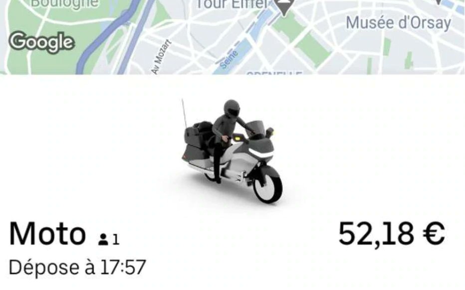le_Parisien's tweet photo. [INFO LE PARISIEN] #Uber lance son service de courses à moto et scooter électriques avec chauffeur en Ile-de-France. 

💸💸 Côté prix, comptez environ 50 euros pour un trajet de 10 kilomètres

> https://t.co/M1meTF4iNk https://t.co/NVfcWFGyU0