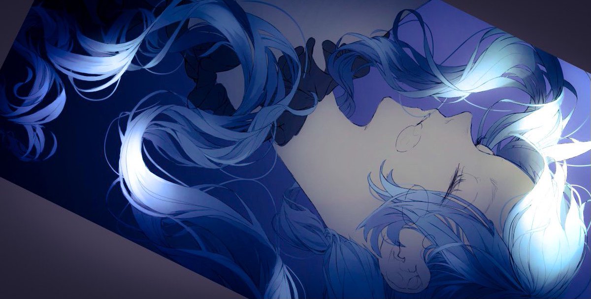 long hair solo 1girl closed eyes eyelashes blue hair profile  illustration images