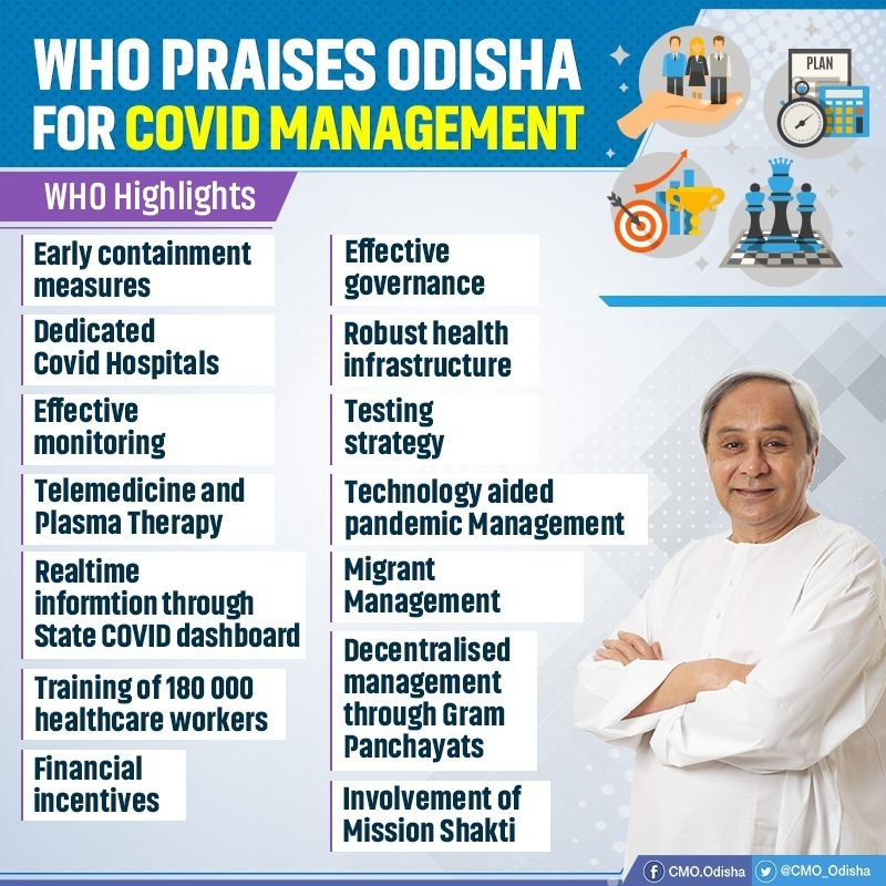 Cmo Odisha Odisha Earned Praise From Who For Its Effective Governance Community Based Strategies To Contain The Spread Of Covid19 Keep The Fatality Very Low Who Highlighted Odisha S Early
