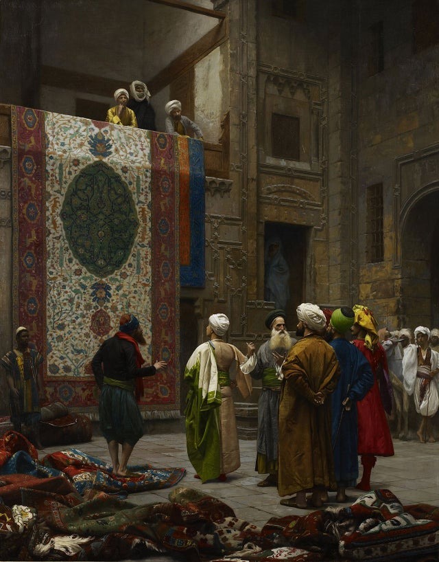 Leziz bir tablo.
Halı Tüccarı, Jean-Léon Gérôme, 1887.