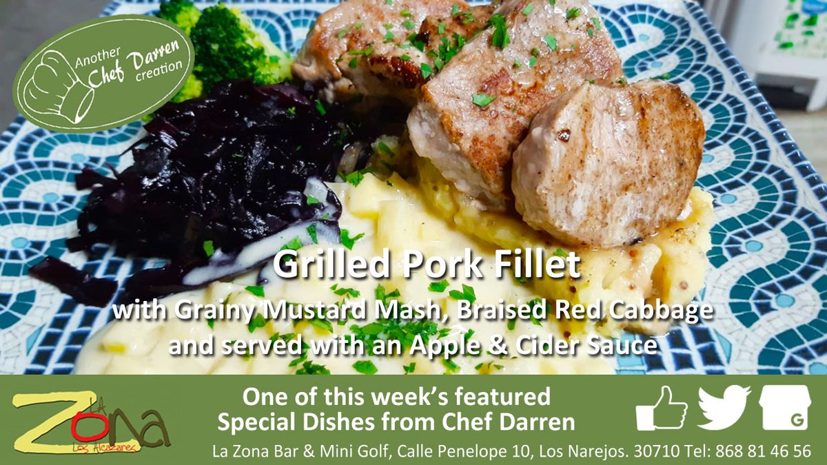 lazonaminigolf's tweet photo. Creamy Fish Pie...Cod, Prawns &amp; Leeks topped with Cheddar Cheese Mash &amp; served with Fresh Vegetables AND Grilled Pork Fillet with Grainy Mustard Mash, Braised Red Cabbage &amp; served with an Apple &amp; Cider Sauce.
Which one will you choose? https://t.co/5TuGgQHTLq