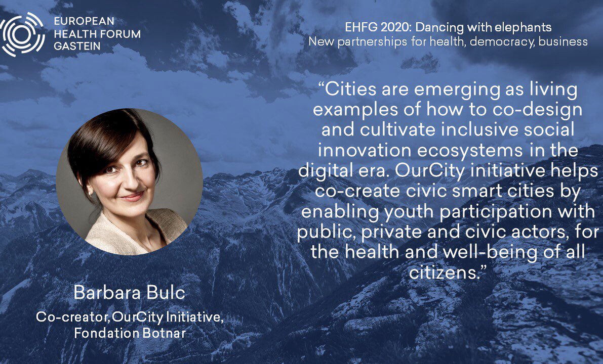 Join us today 2pm @GasteinForum discussing #digitalhealth for youth wellbeing! 
I will speak about emerging role of cities and how we co-create OurCity initiative with youth, thanks to @FondationBotnar
Hosted by @GHFutures2030 @FondationBotnar chaired by @IlonaKickbusch #EHFG2020