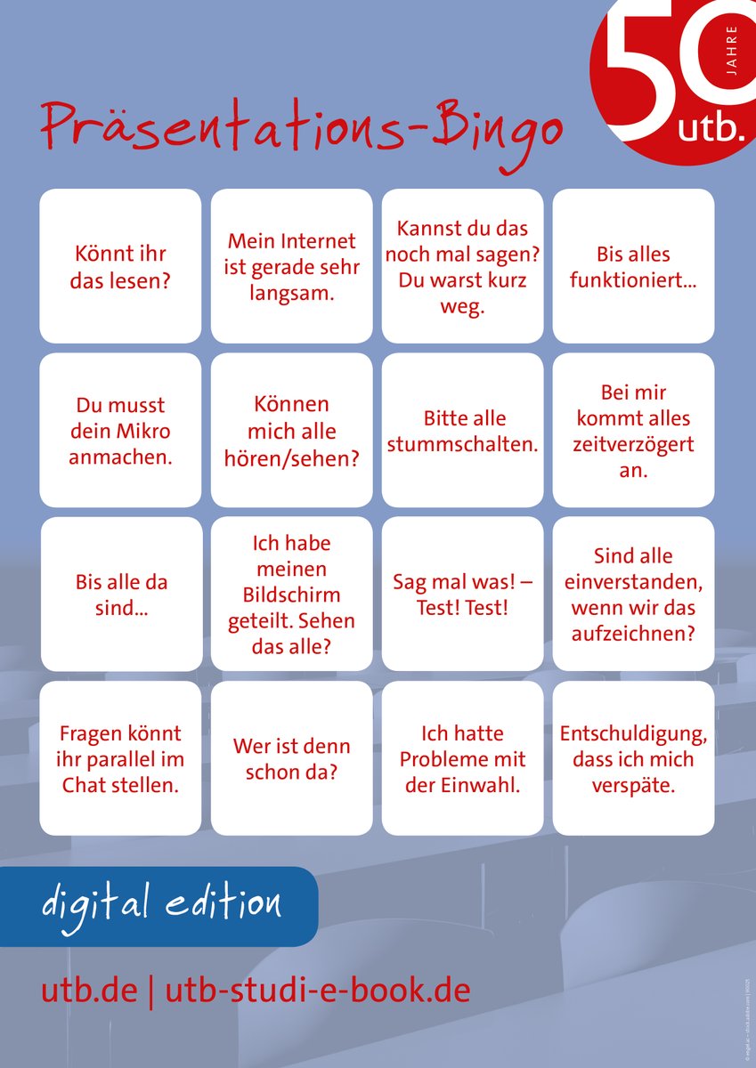 Utb Verlag Die Online Prasentation Ist Langweilig Einfach Unsere Bingo Vorlage Ausdrucken Und Laut Bingo Rufen Wenn Eine Reihe Voll Ist Bitte Vorher Die Stummschaltung Aufheben Download T Co Y16jhumved Prasentieren