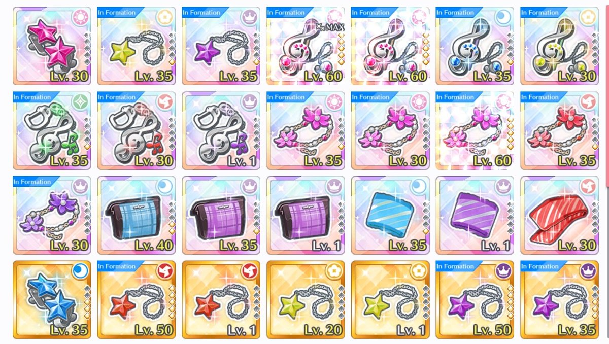 post-event stats - rank 70 → 78- 7,000 → 6,705 (free) gems- 3,451 → 2,965 skip tickets- used 1,570 gems to rank!- i already used most of the macarons i farmed  - got a lot of girls to bond lvl 50! - got my 2nd mlb brooch! 