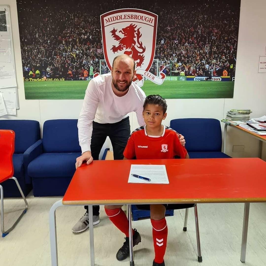 Massive congrats to one of our own Ellis! Been with Leven for a number of years &amp; an example of hard work &amp; a great attitude. Loves the game, always gives 100% &amp; he ain’t bad either! First contract signed for <a href="/Boro/">Middlesbrough FC</a>   Good luck Ellis, you deserve it. #utl #utb #dream #leven #boro