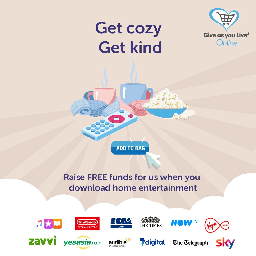 Keep raising FREE donations for us when your download or stream home entertainment for the family via <a href="/GiveasyouLive/">Give as you Live 💙❤️💚</a> Online.
It's free, there's a handy app and you can raise funds while you shop at over 4,400 stores!

giveasyoulive.com/join/cambridge…