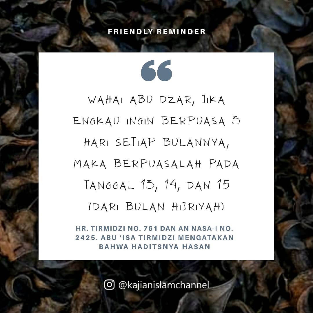 kajianislam's tweet photo. REMINDER PUASA SUNNAH AYYAMUL BIDH

Puasa Ayyamul Bidh Pada Bulan Safar 1442 H (13, 14 dan 15 Safar 1442 H) bertepatan dengan hari

1. Kamis (1 Oktober 2020)
2. Jum'at (2 Oktober 2020)
3. Sabtu (3 Oktober 2020) https://t.co/r7lqoxLjRv