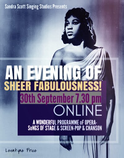 Tonight...30th Sept 7.30 pm on Zoom..Join us for a wonderfully uplifting hour programme of songs from Opera, Songs of Stage and Screen and Chanson...Sheer Fabulousness to warm your Autumn night.. and Free! Please DM your email and will include you on the guest list on Zoom!