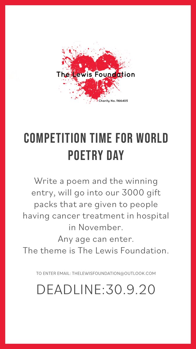 uk_tlf's tweet photo. Final day to enter our World Poetry Day poetry competition with the winning entry going into our 3000 gifts packs which will be given to adults having #cancer treatment in the #Midlands.
To find out more about our work: https://t.co/bgjmu6O7Ue
#worldpoetryday #poem #write https://t.co/6k7txoPEAK