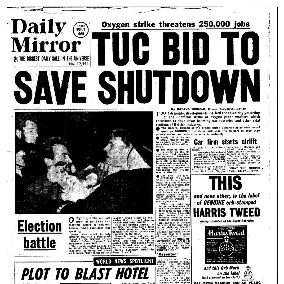 Trouble began when Pitt began his election address. Members of the White Defence League stood up and waved their fists in the air.