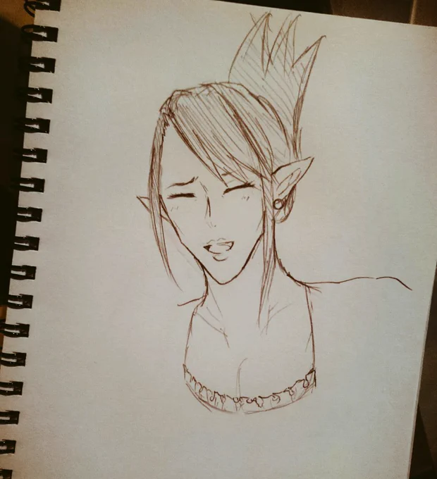 構図的に顔隠れちゃうかもだから見えるうちに。チャイちゃんの照れ笑い的な。下描きだから消しちゃうと思われ 