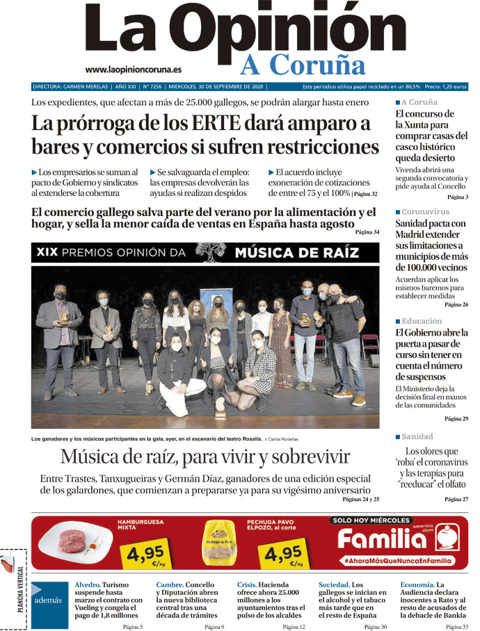 EN PORTADA 📰 Entre Trastes, Tanxugueiras y Germán Díaz, ganadores de los XIX Premios Opinión da Música de Raíz celebrados en una gala en A #Coruña que se cierra con la vista puesta ya en el 20º aniversario de los galardones 🔝🎶ow.ly/OTKr50BF3hI