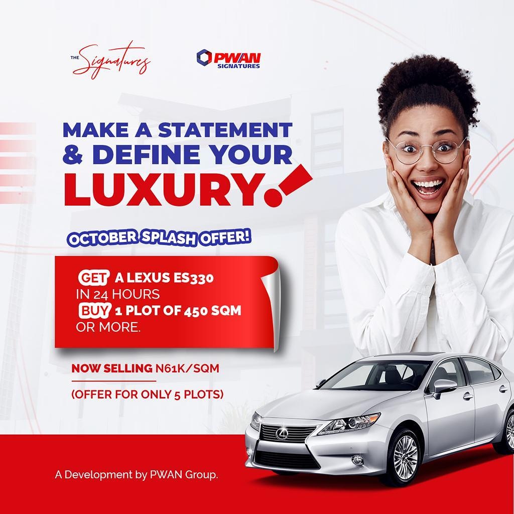 PwanSignatures's tweet photo. Want real estate and a car in one swoop? Read this flyer!
.
Call us on 08180000438, 08180000439 for more information. Let's help you redefine luxury! 
#promo #october #land #car #lexus #TheSignatures #PwanSignatures #pwangroup #luxury https://t.co/MMT6GDQx8q