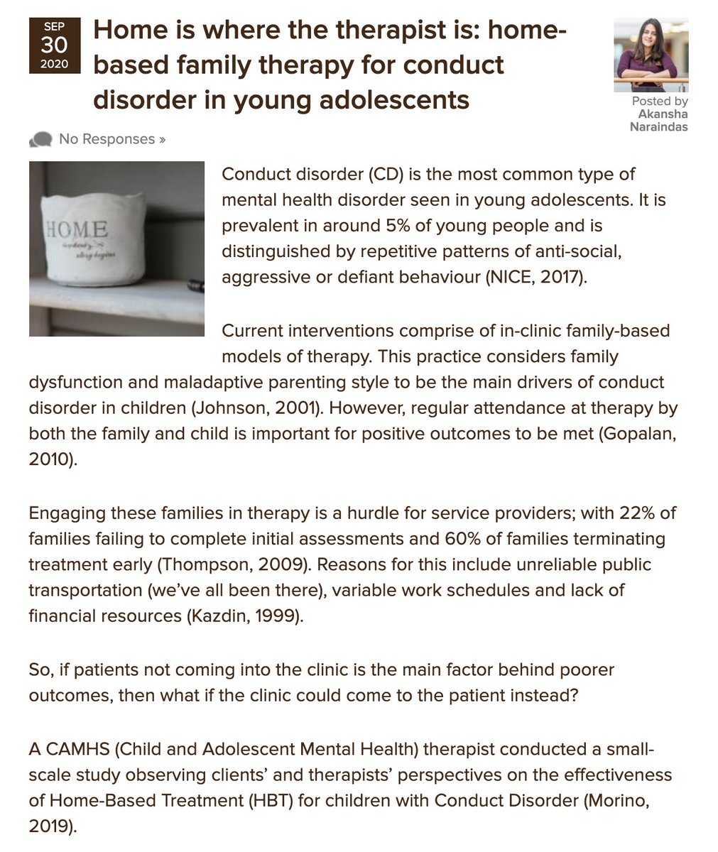 Today <a href="/MScMHSIoPPN/">King’s MSc in Mental Health Studies</a> student Akansha Naraindas <a href="/02_akansha/">Akansha</a> summarises the findings of a small qualitative study of home-based family therapy for conduct disorder in teenagers.
elfi.sh/3ifyhYm