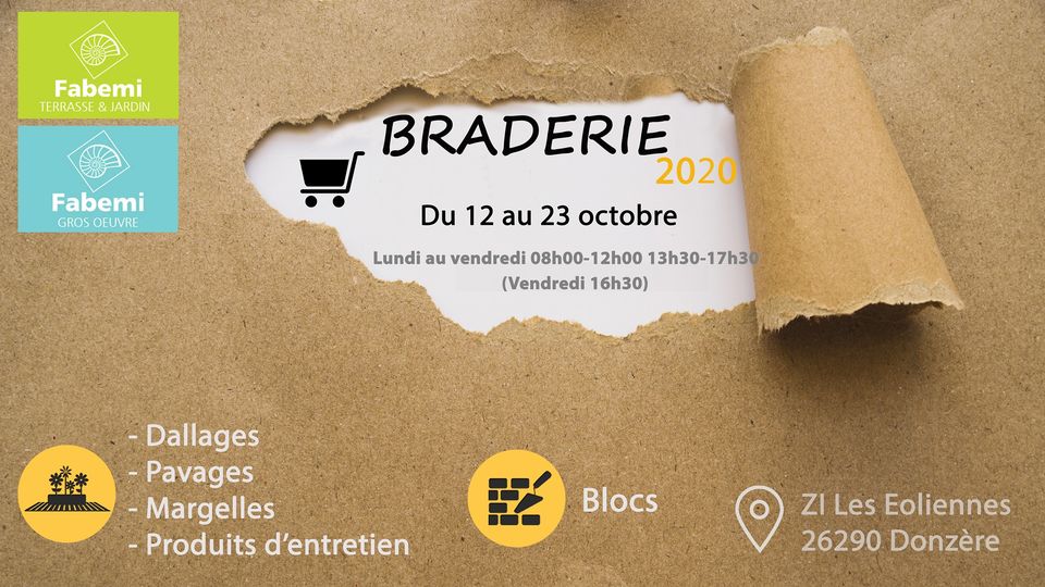 GroupeFabemi's tweet image. [Braderie exceptionnelle] #Fabemi les Eoliennes-Donzère
Malgré ce contexte si particulier #Fabemi à décidé de maintenir sa grande braderie qui se déroulera du 12 au 23 octobre. #Fabemi #dallages #pavages #margelles #blocs