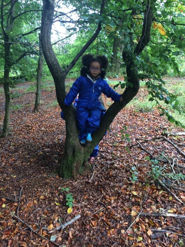 Tuesday adventure in the forest using a stethoscope to listen to the trees drinking water ,climbing ,princesses ,superheroes mark making with sticks ,finding letters in our name on the signs ,setting up camp , making a swing and taking turns to chill out in the hammock 🌳🌿🍃